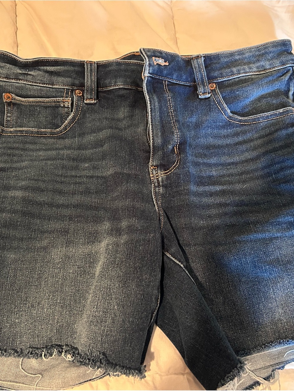 American Eagle Outfitters Dark Indigo Frayed Hem Denim Shorts, Sz 12